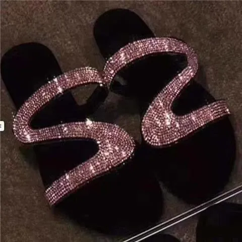 2024 Summer New European and American Export-Style Rhinestone Flip Flops for Women, Plus Size Flat Sandals