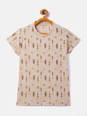 Beige Printed Round Neck T-Shirt