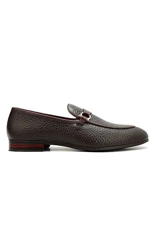 Brown Loafers With Asymmetric Buckle