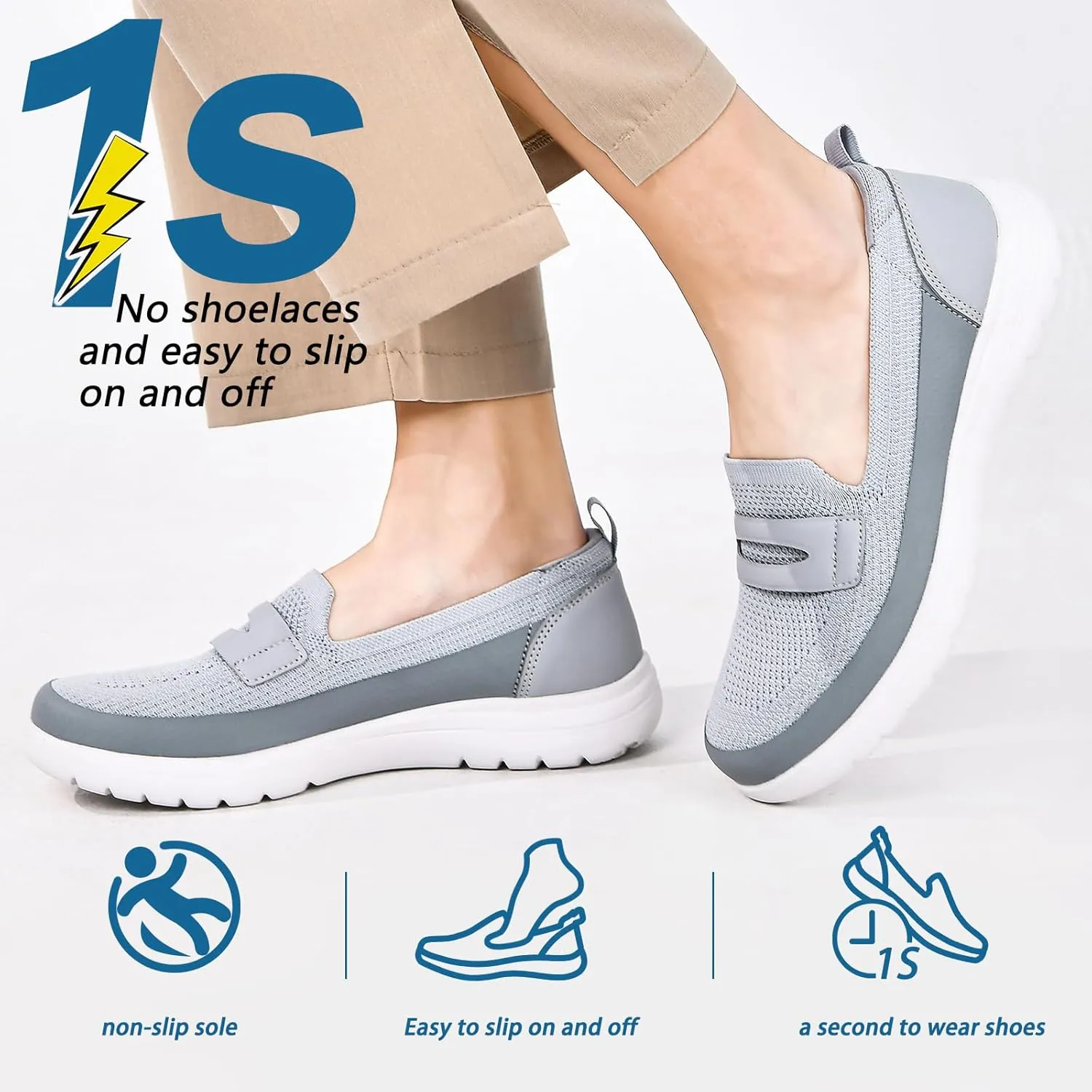 Buyrew Loafers for Women Comfort Slip On Walking Shoes Knit Dressy Comfortable Business Casual Work Flats