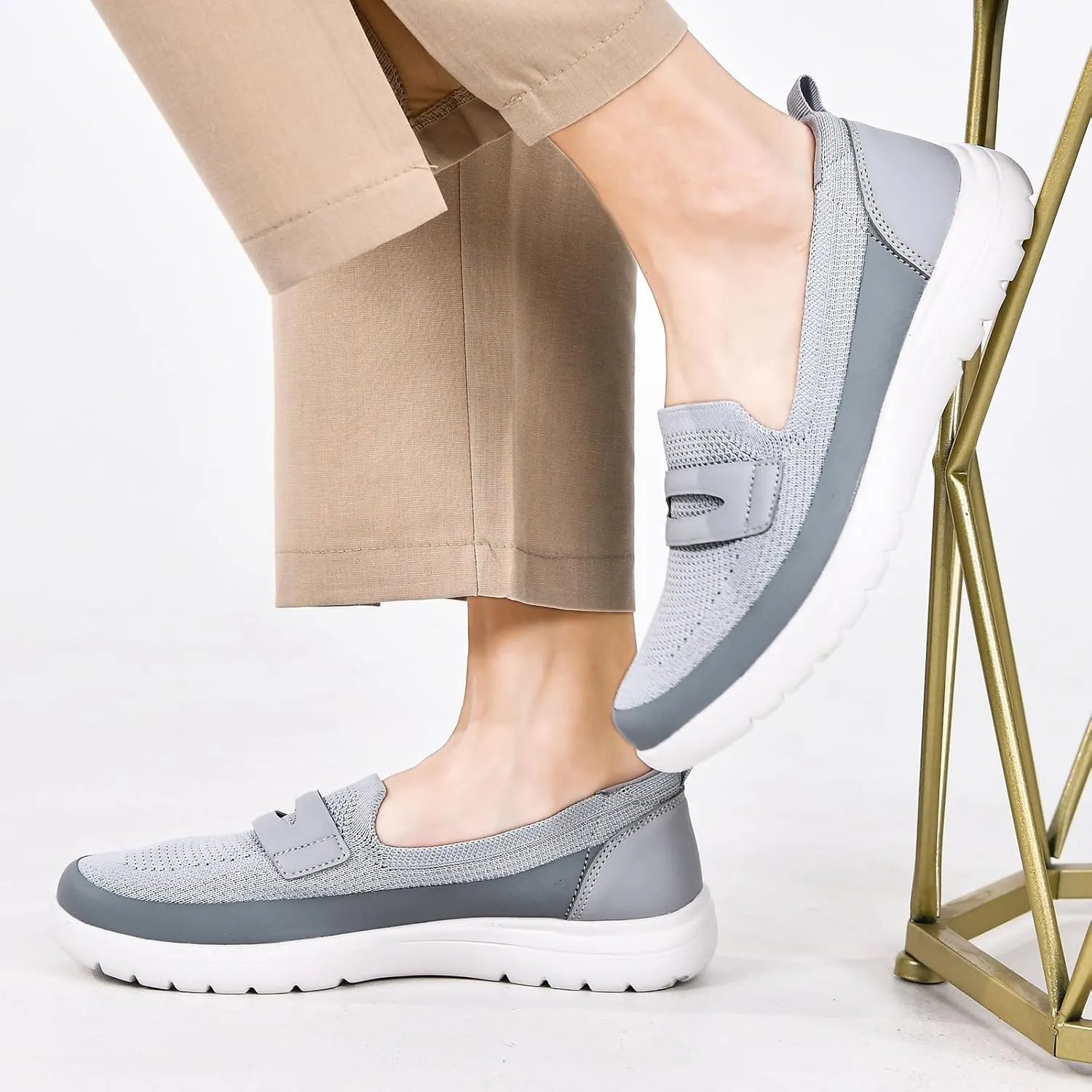 Buyrew Loafers for Women Comfort Slip On Walking Shoes Knit Dressy Comfortable Business Casual Work Flats