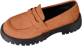 Chunky Loafers Women Slip-On Business Shoes Comfortable Work Shoes Casual Platform Loafers Leather Penny Loafers