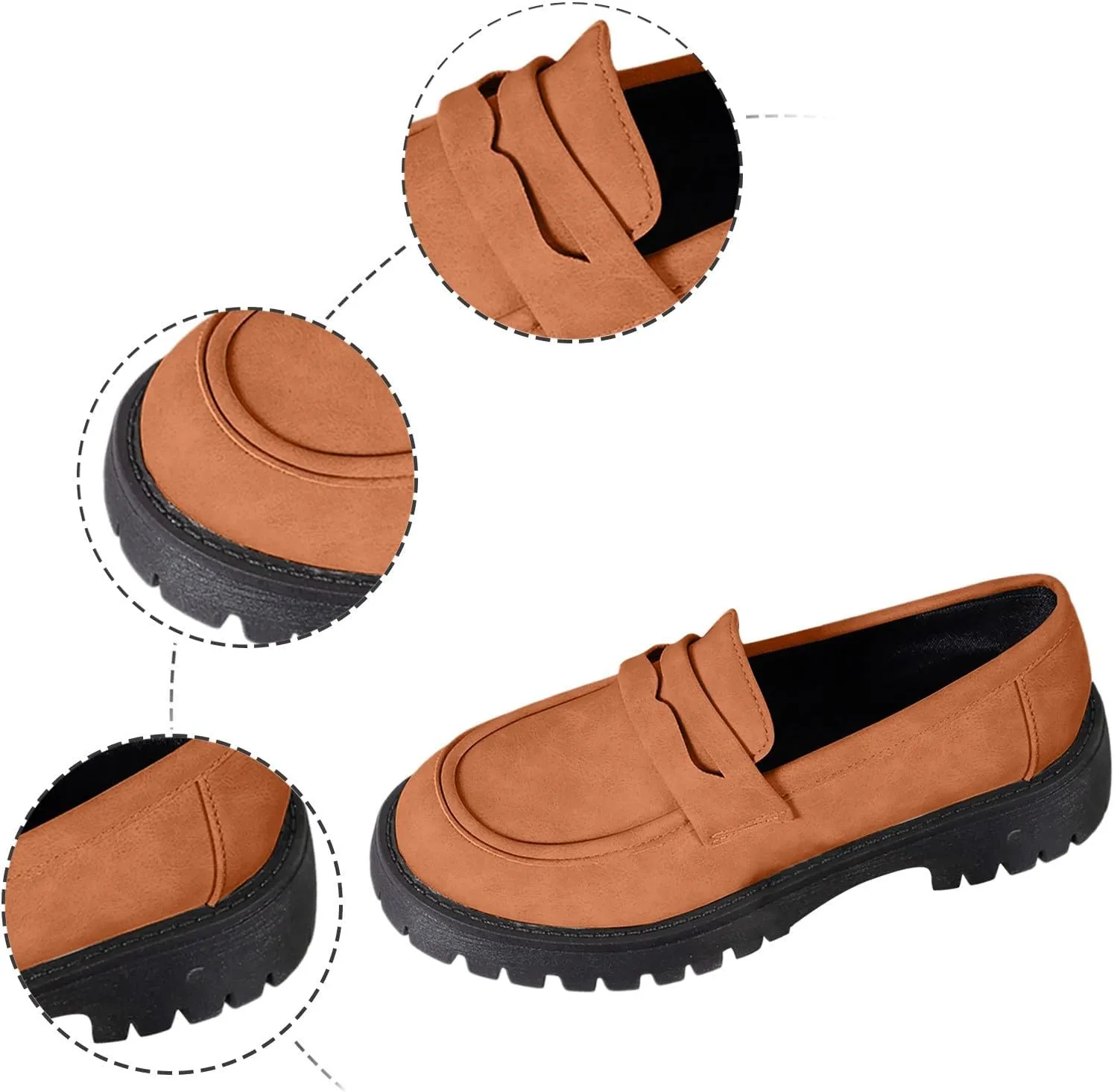 Chunky Loafers Women Slip-On Business Shoes Comfortable Work Shoes Casual Platform Loafers Leather Penny Loafers