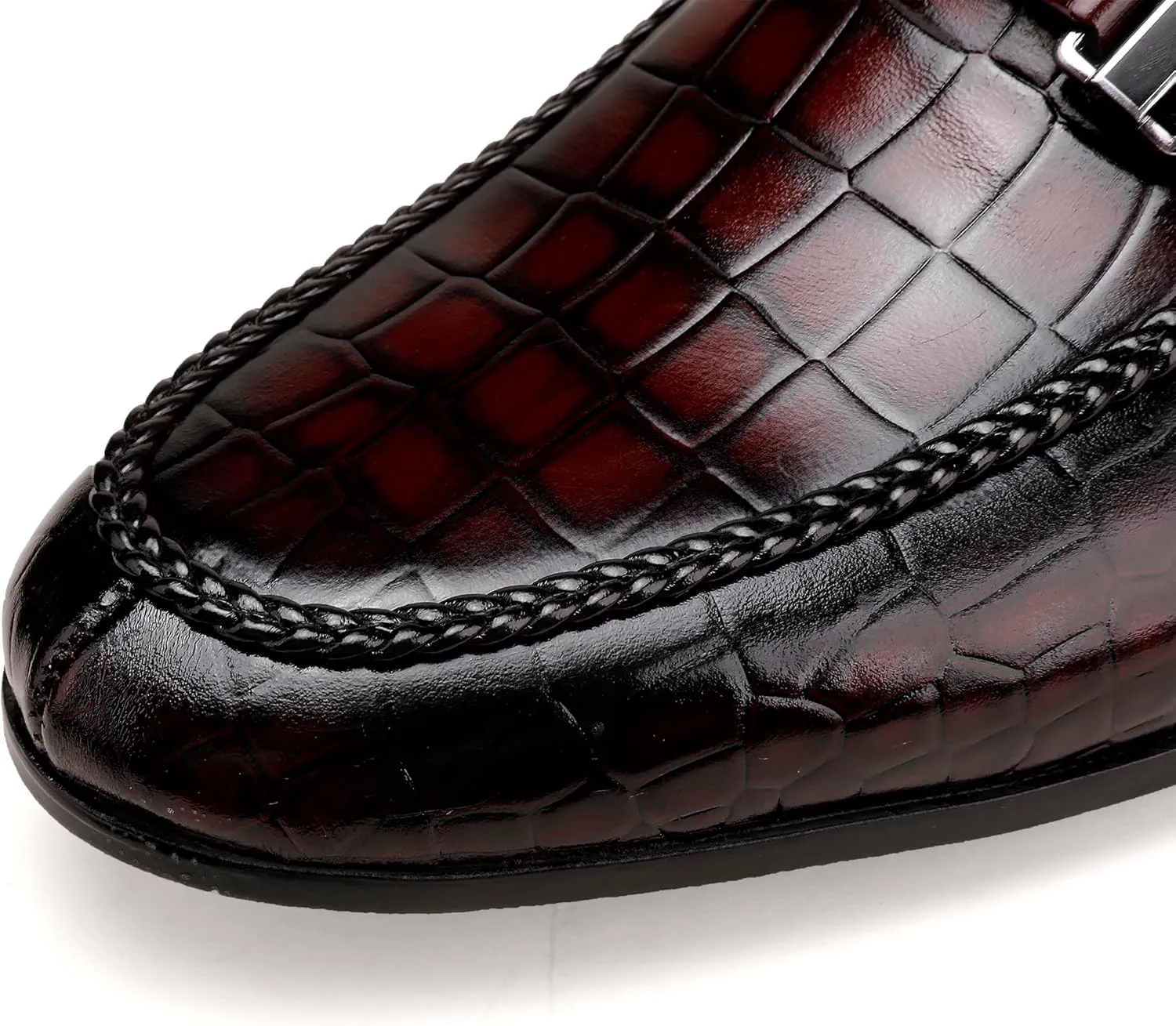 Classic Leather Dress Shoes for Men, Premium Alligator Printed Bussiness Dress Slip on Loafer for Mens