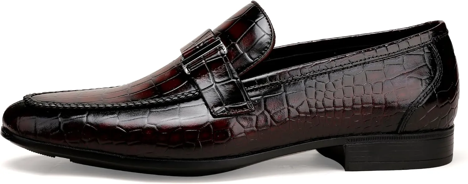 Classic Leather Dress Shoes for Men, Premium Alligator Printed Bussiness Dress Slip on Loafer for Mens
