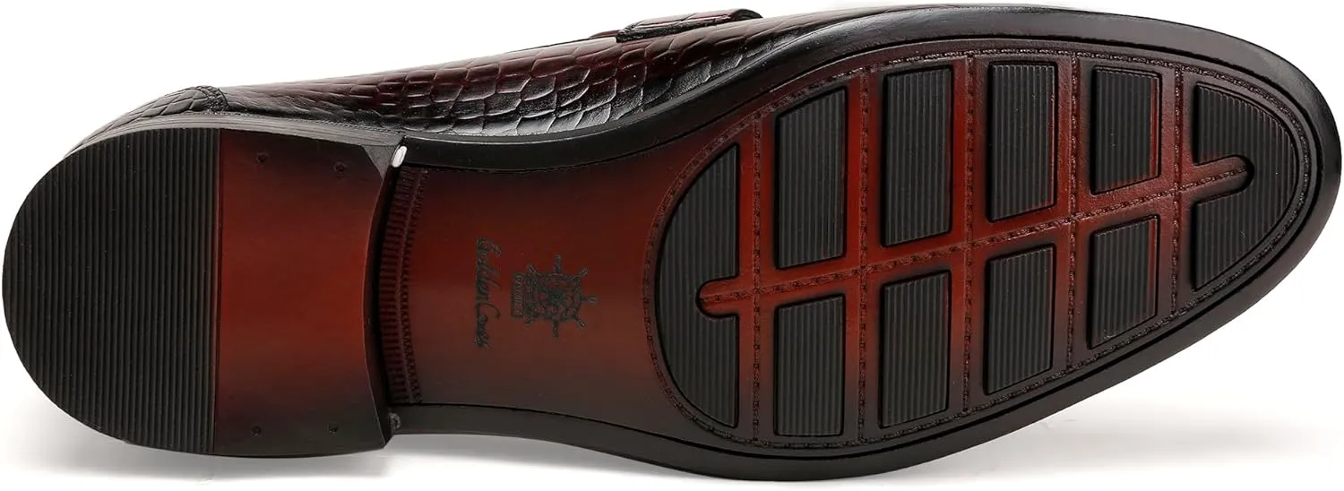 Classic Leather Dress Shoes for Men, Premium Alligator Printed Bussiness Dress Slip on Loafer for Mens