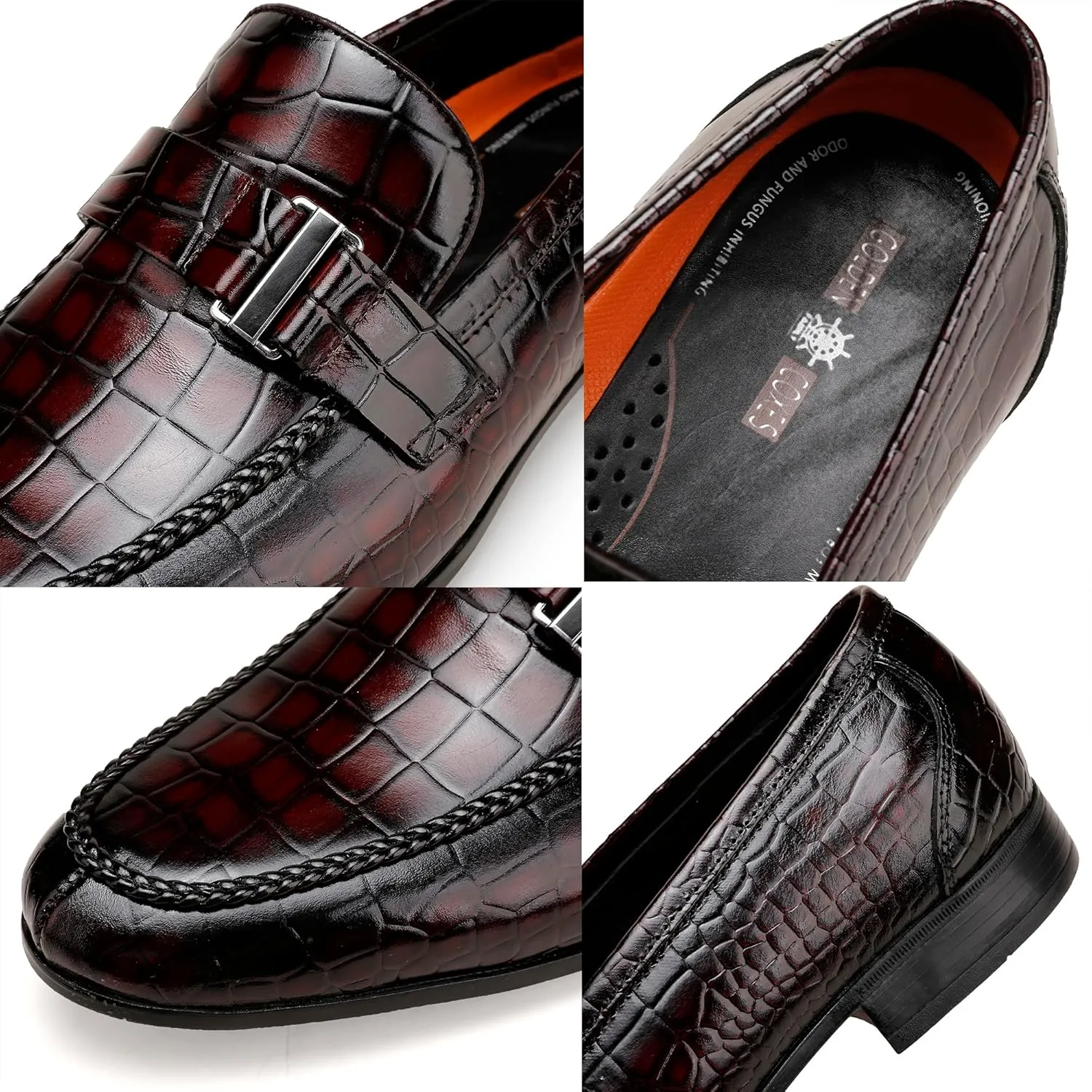 Classic Leather Dress Shoes for Men, Premium Alligator Printed Bussiness Dress Slip on Loafer for Mens