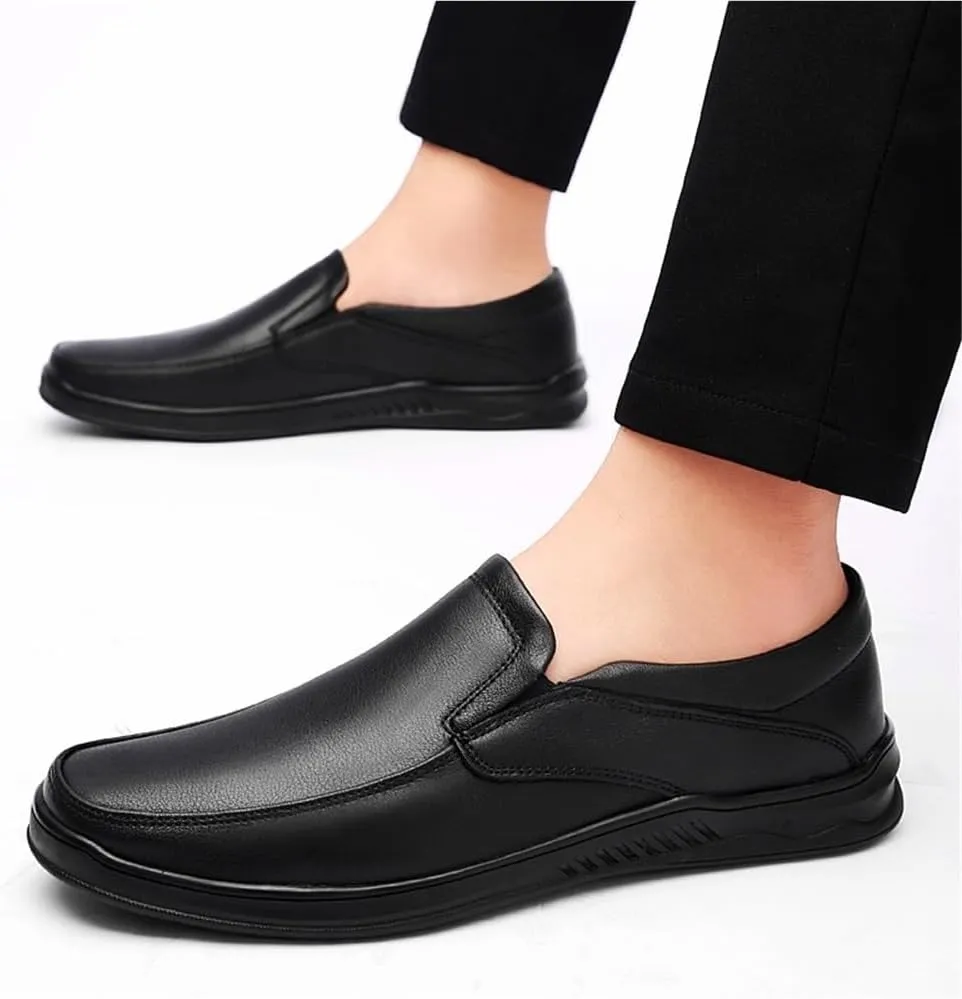 Fashion Loafers for Men's Vegan Leather Business Solid Color Round Toe Heel Non Slip Anti-Slip Low Top Rubber Sole Outdoor