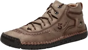 Hiking Casual Boots for Men Fashion High-Top Leather Motorcycle Shoes Lace up Slip on Loafers Mid Top Walking Sneakers