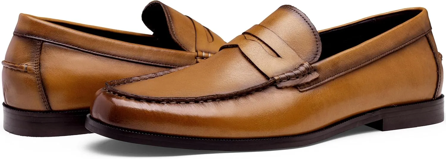 Jouesn Men's Dress Shoes Premium Leather Penny Loafers for Men Slip-On Formal Dress Loafers for Men
