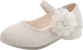 Kids Children Leather Single Shoes Fashion Pearl Big Flower Decorate Small Grid Style Loafers Princess Shoes