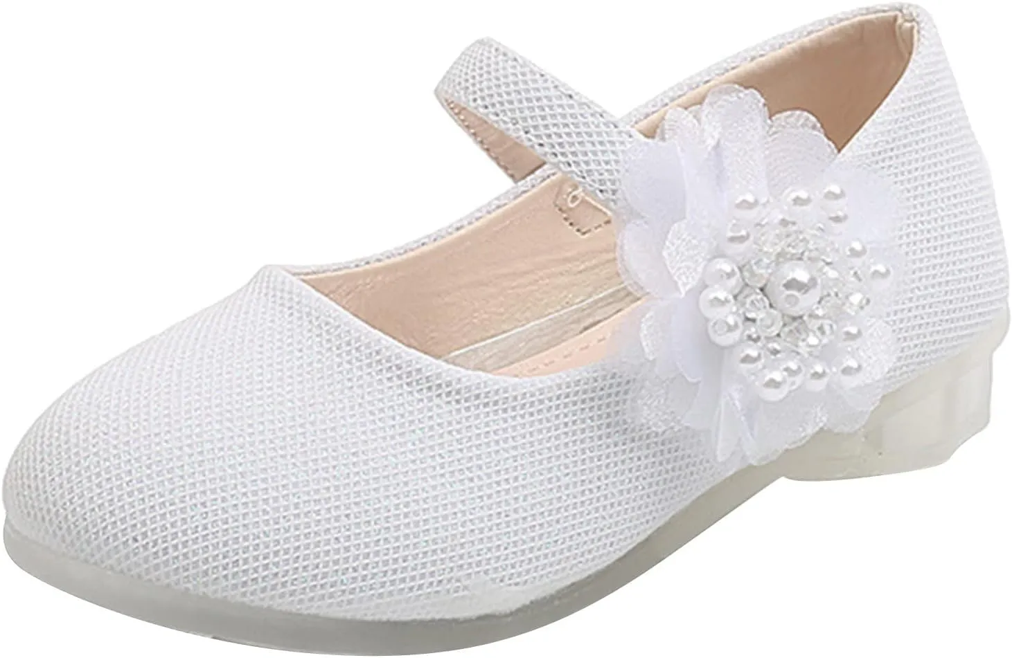 Kids Children Leather Single Shoes Fashion Pearl Big Flower Decorate Small Grid Style Loafers Princess Shoes