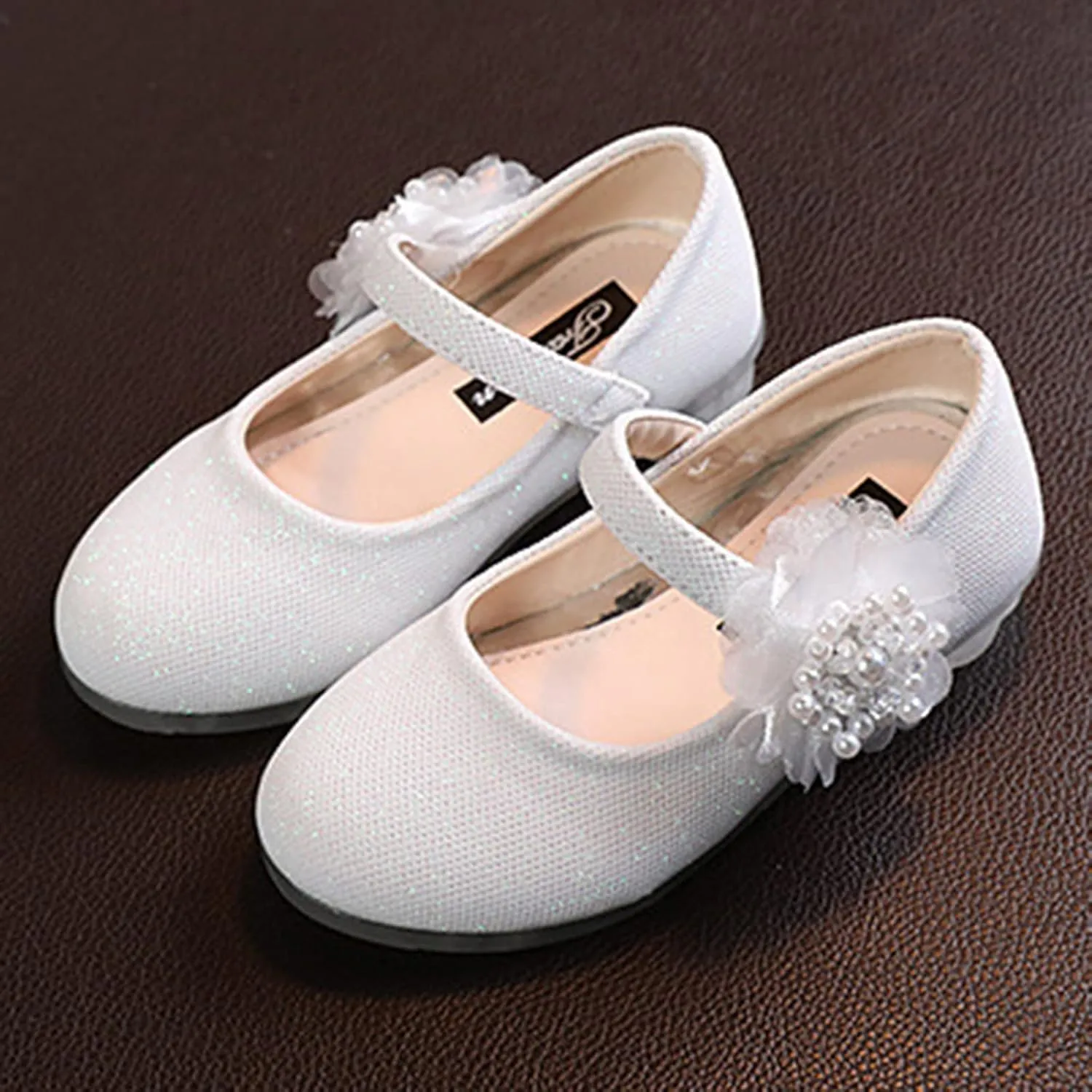 Kids Children Leather Single Shoes Fashion Pearl Big Flower Decorate Small Grid Style Loafers Princess Shoes