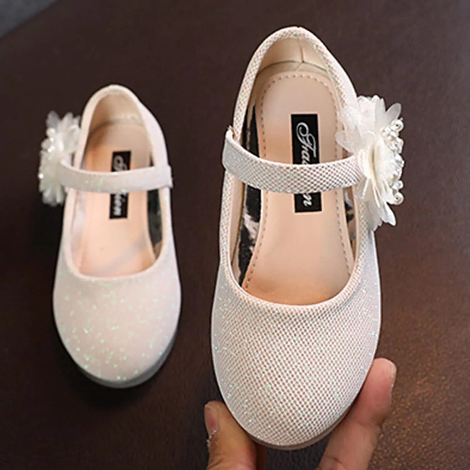 Kids Children Leather Single Shoes Fashion Pearl Big Flower Decorate Small Grid Style Loafers Princess Shoes