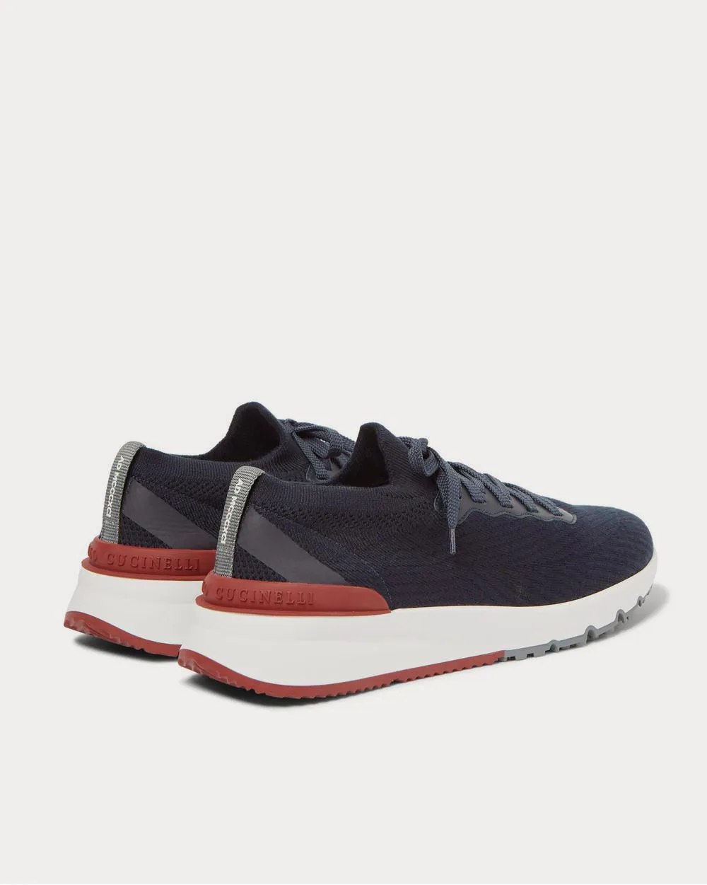 Leather-Trimmed Stretch-Knit  Navy low top sneakers