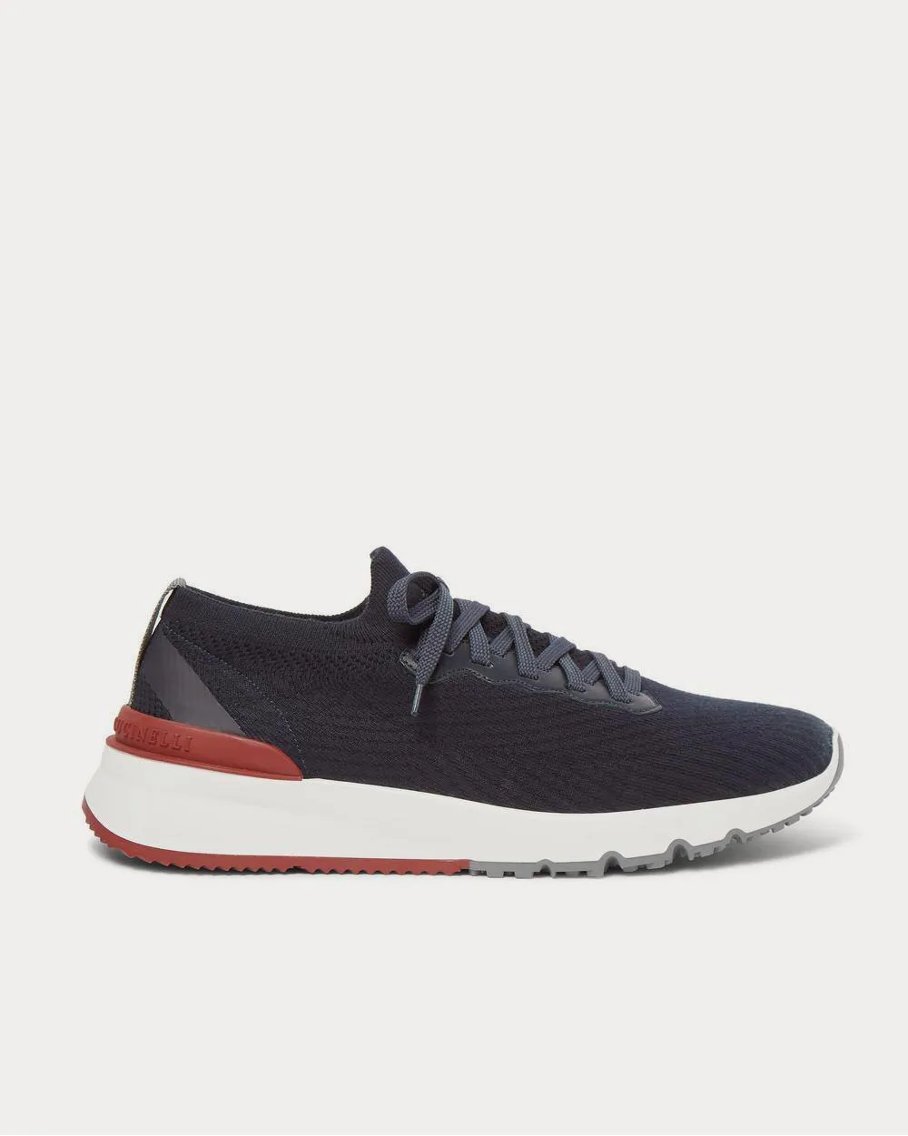 Leather-Trimmed Stretch-Knit  Navy low top sneakers