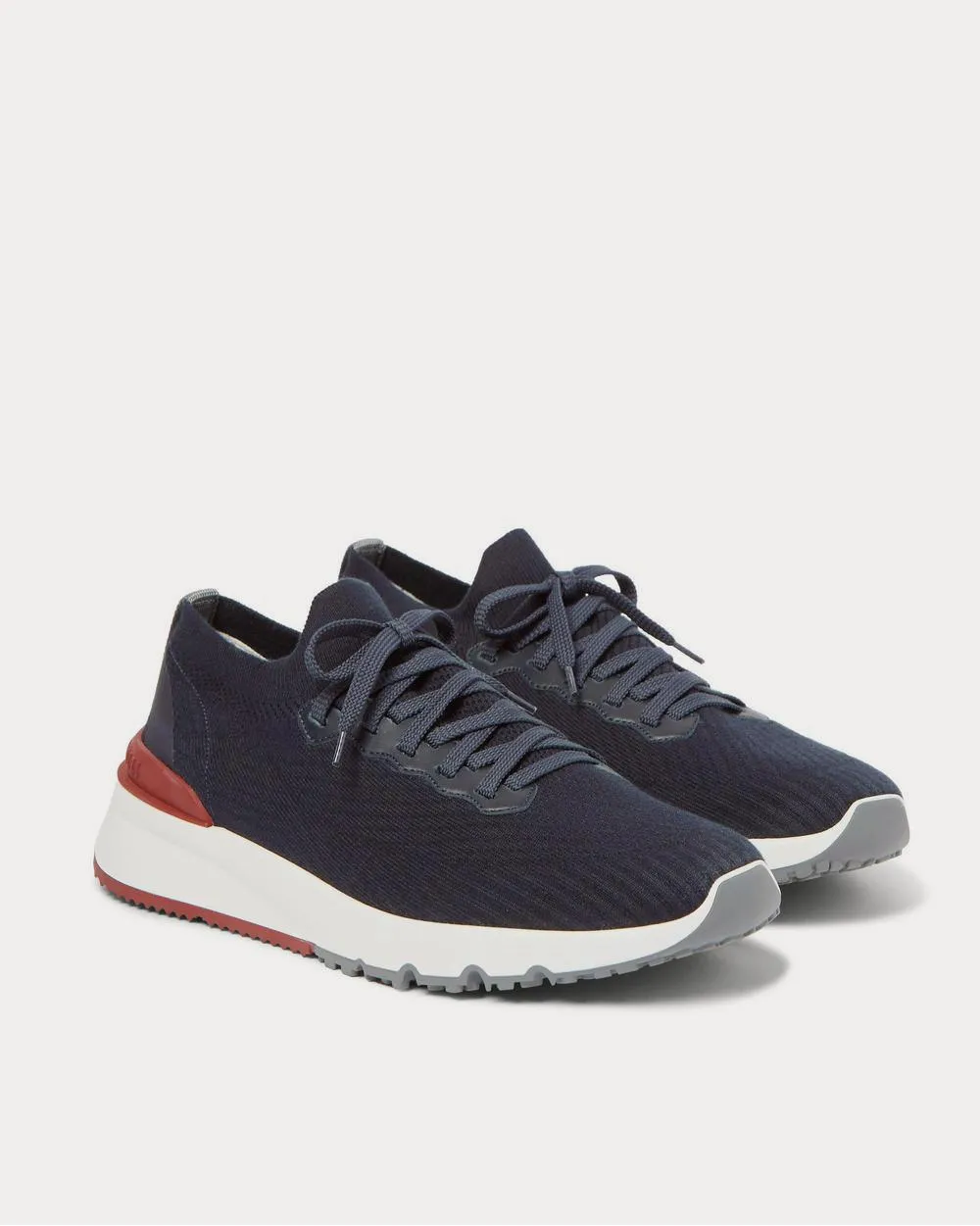 Leather-Trimmed Stretch-Knit  Navy low top sneakers