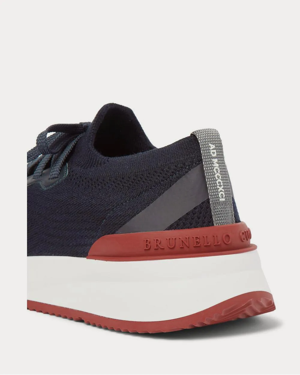 Leather-Trimmed Stretch-Knit  Navy low top sneakers