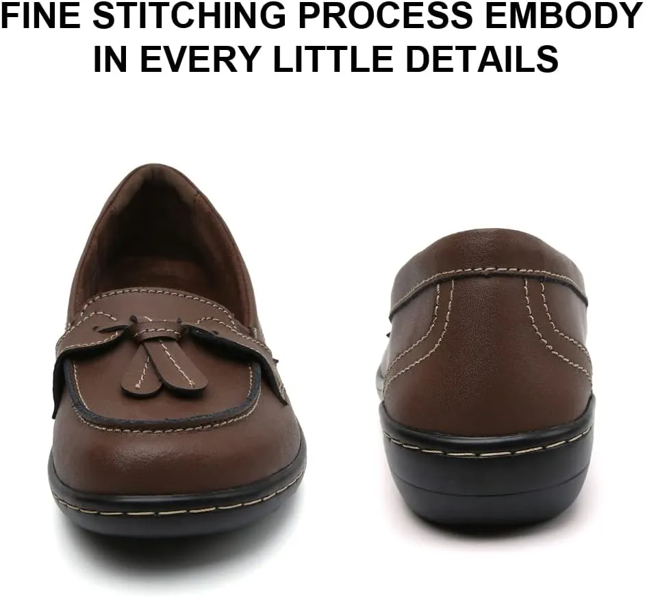 Maichal Loafers for Women Slip On Comfort Leather Tassel Dress Shoes