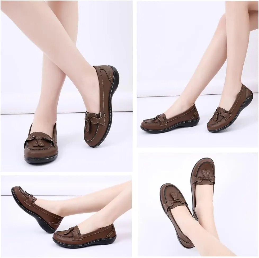 Maichal Loafers for Women Slip On Comfort Leather Tassel Dress Shoes
