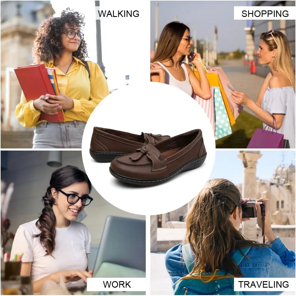 Maichal Loafers for Women Slip On Comfort Leather Tassel Dress Shoes