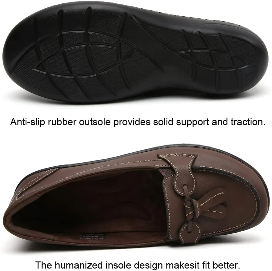 Maichal Loafers for Women Slip On Comfort Leather Tassel Dress Shoes