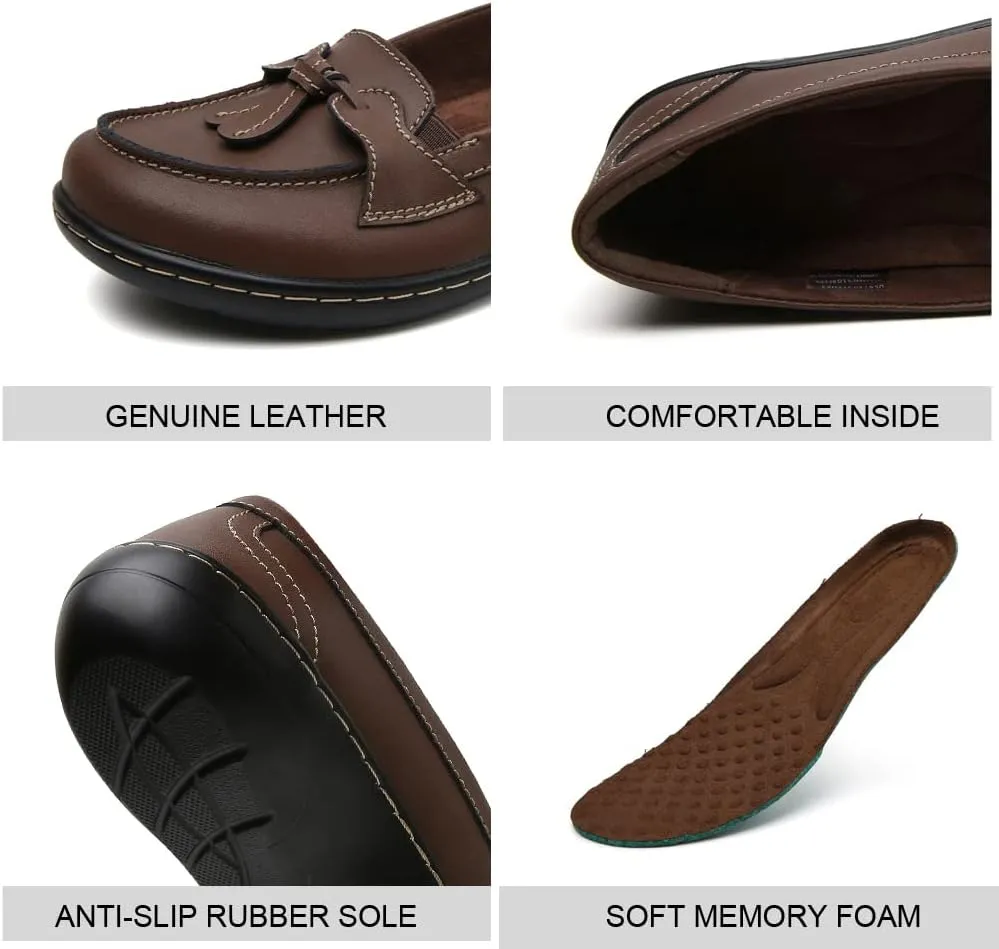 Maichal Loafers for Women Slip On Comfort Leather Tassel Dress Shoes