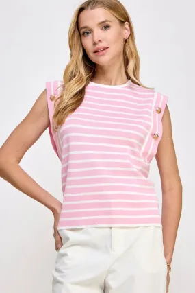 MARINA STRIPED BUTTON KNIT TOP IN PINK
