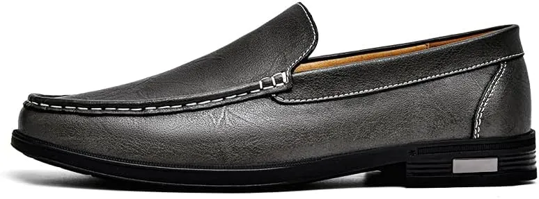 Mens Casual Leather Loafers, Slip-On Dress Boat Shoes, Blue, Black, White, Gray