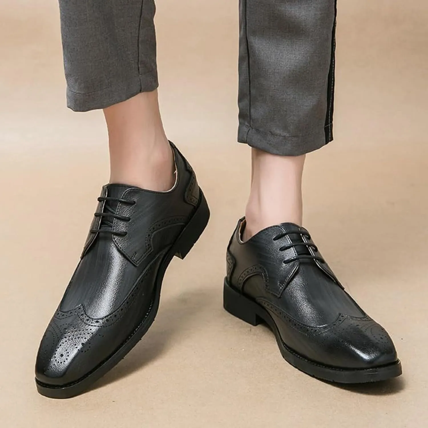 Men's Oxfords Fashion Shoes, Italian Luxury Classic Pointed Toe Lace Up Low Top Leather Dress Shoes Brogue Tuxedo Fashion Comfortable Office Wedding Stylish Oxford