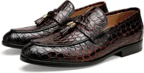 Men's Tassel Loafer Crocodile Printed Leather Dress Shoes for Mens Wedding Business Shoes Slip-on Dress Loafer