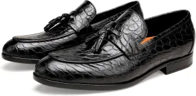 Men's Tassel Loafer Crocodile Printed Leather Dress Shoes for Mens Wedding Business Shoes Slip-on Dress Loafer