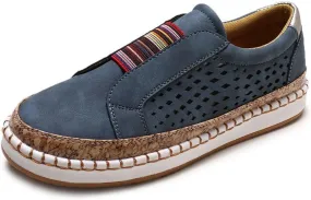 Platform Shoes For Women Dressy Party Women's Slip On Loafers Comfortable & Lightweight Ladies Canvas Shoes Fashion Dressy Casual Summer Cute Low Top Flats Walking Sneakers Blue