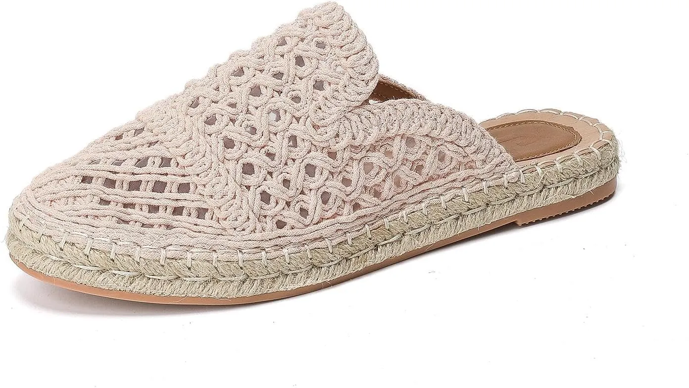 Putu Women's Espadrille Hollow Out Mules Closed Toe Slide Sandals Summer Vacation Flat Shoes