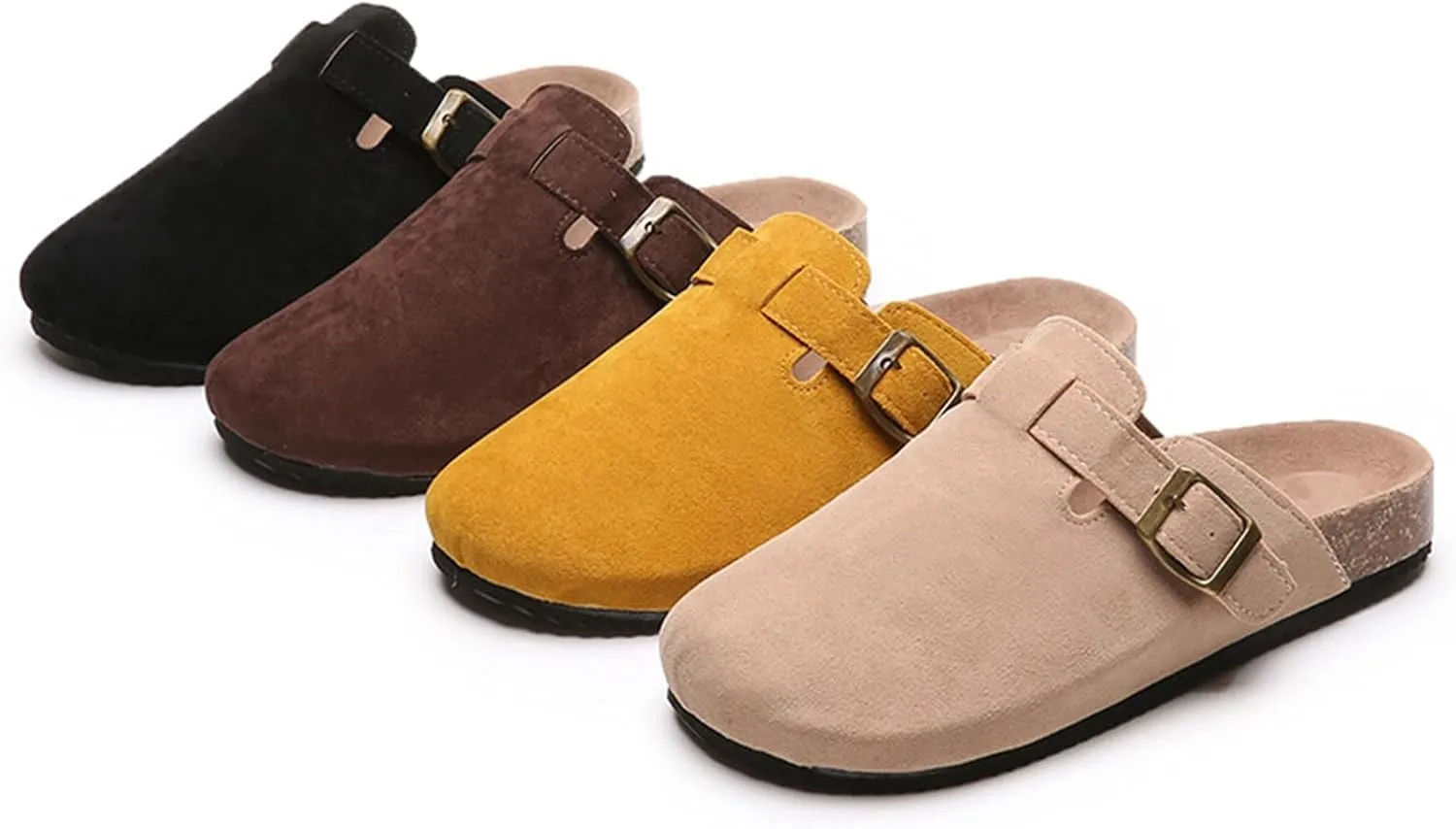 SACFOF Women's Suede Clogs Leather Mules Cork Footbed Sandals Unisex Slip-on Comfortable Home Mules Potato Shoes