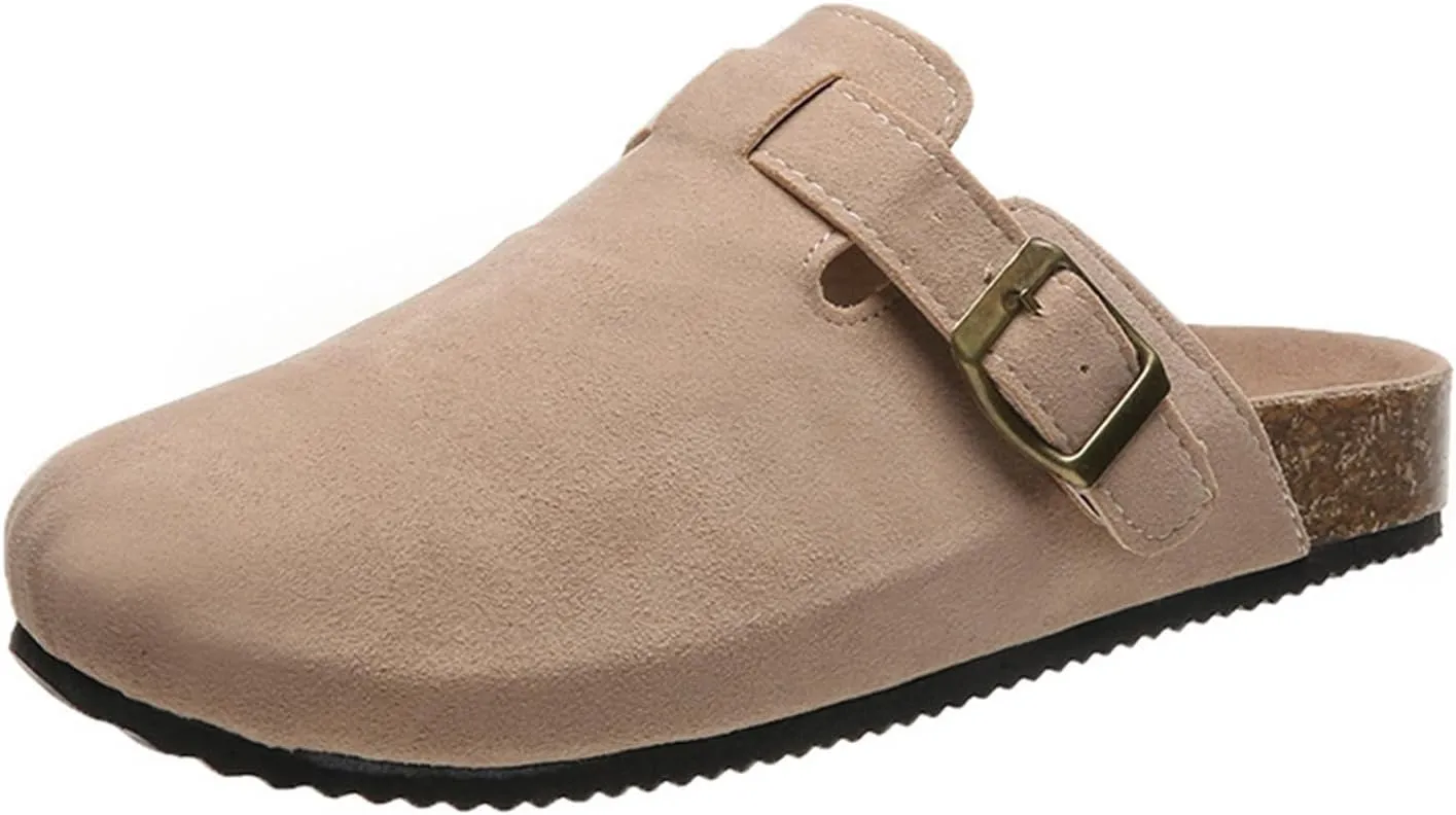 SACFOF Women's Suede Clogs Leather Mules Cork Footbed Sandals Unisex Slip-on Comfortable Home Mules Potato Shoes