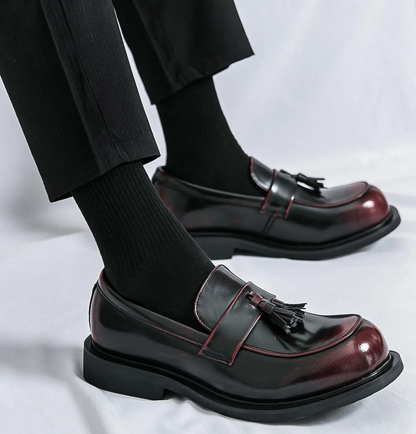 Santimon Loafers for Men Dress Shoes Fashion Casual Slip On Leather Tassel Loafers Business Wedding Prom Boat Shoes