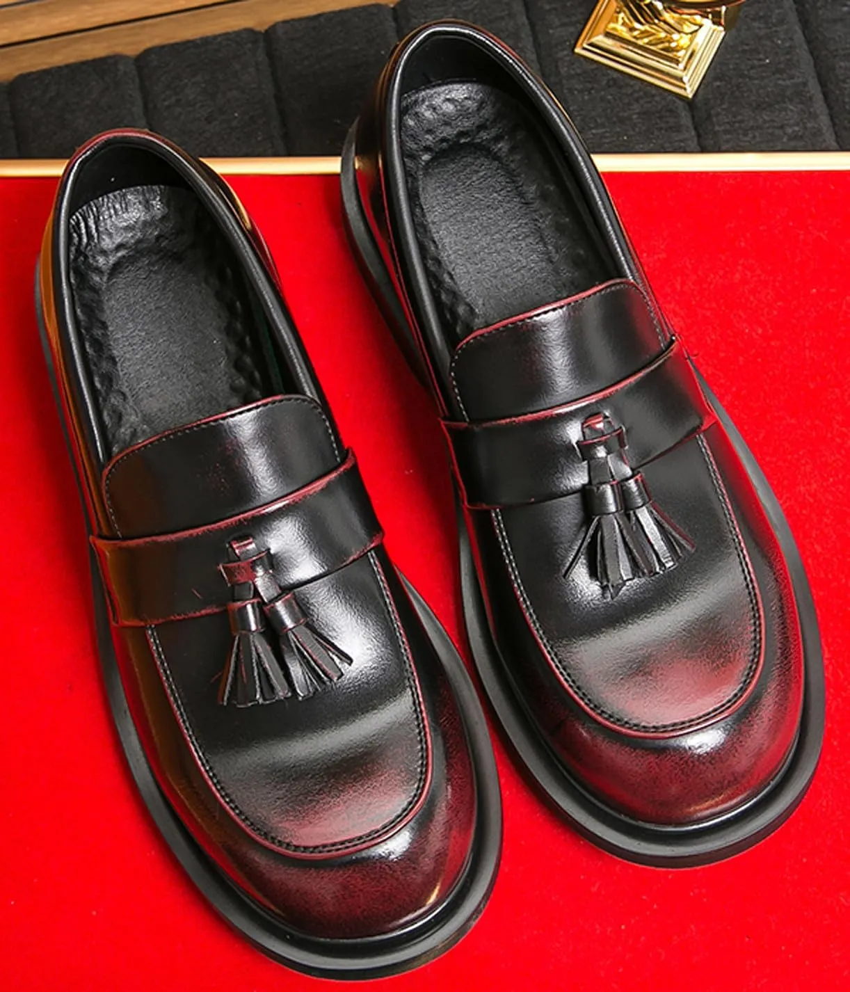 Santimon Loafers for Men Dress Shoes Fashion Casual Slip On Leather Tassel Loafers Business Wedding Prom Boat Shoes