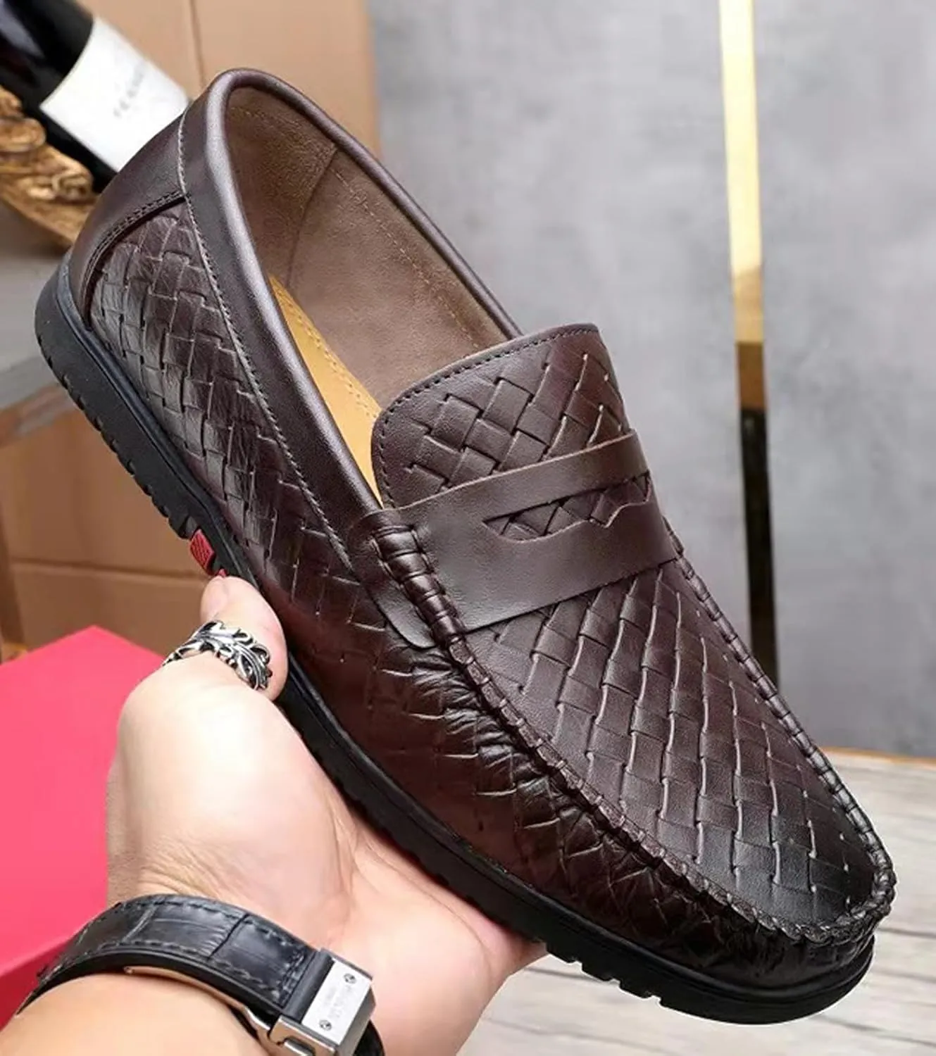 Santimon Mens Casual Shoes Leather Penny Loafers Slip On Shoes for Men-Comfort Breathable Walking Mocasines Summer Driving Boat Shoes