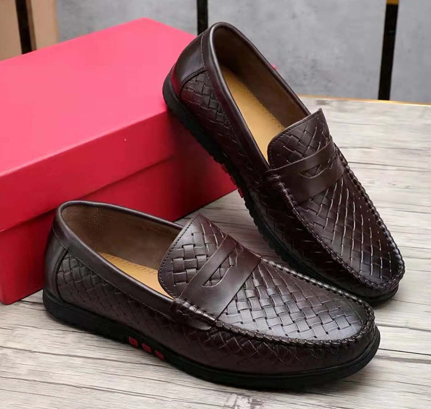 Santimon Mens Casual Shoes Leather Penny Loafers Slip On Shoes for Men-Comfort Breathable Walking Mocasines Summer Driving Boat Shoes