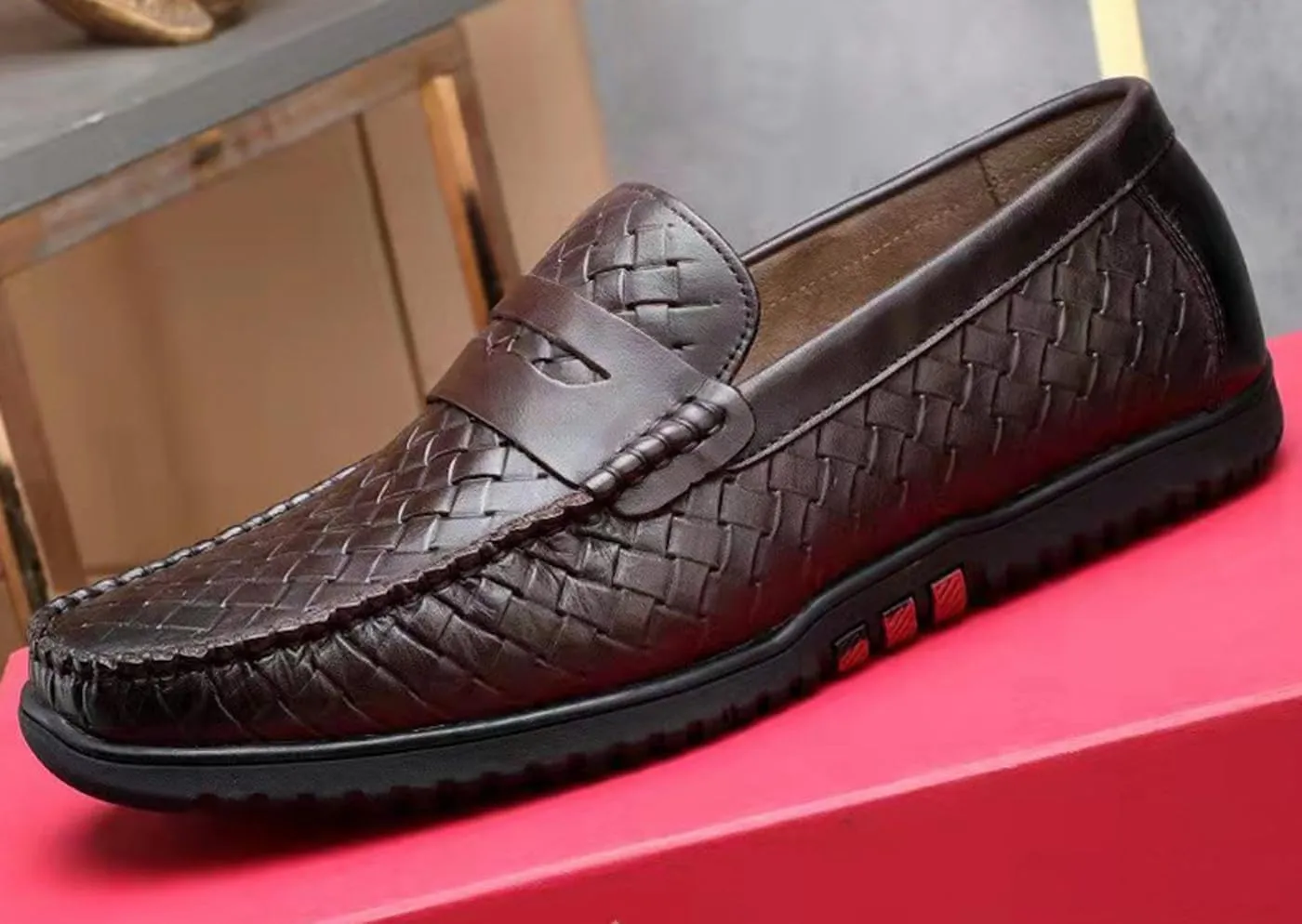 Santimon Mens Casual Shoes Leather Penny Loafers Slip On Shoes for Men-Comfort Breathable Walking Mocasines Summer Driving Boat Shoes