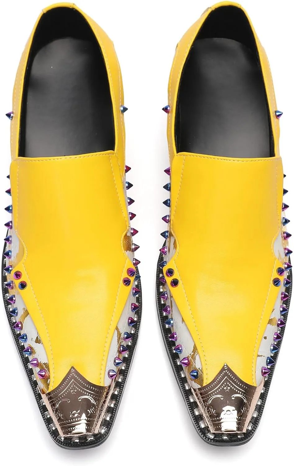 Santimon Men's Dress Casual Penny Loafers - Genuine Leather Slip On Mocasines Western Shoes with Metal-Tip Toe & Rainbow Beads for Wedding, Prom Ballroom & Party