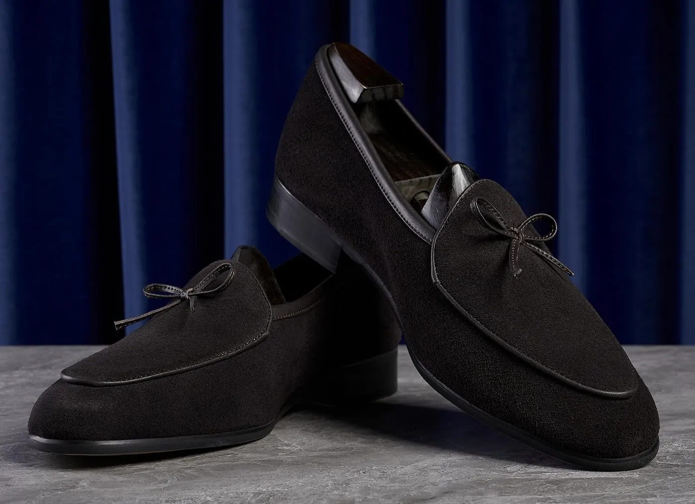 Santimon Mens Dress Slip On Penny Loafers Suede Leather Casual Bow-Tie Belgian Loafer Formal Business Prom Shoes