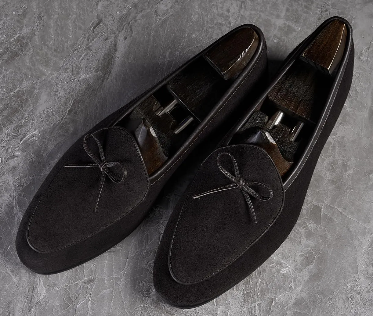 Santimon Mens Dress Slip On Penny Loafers Suede Leather Casual Bow-Tie Belgian Loafer Formal Business Prom Shoes
