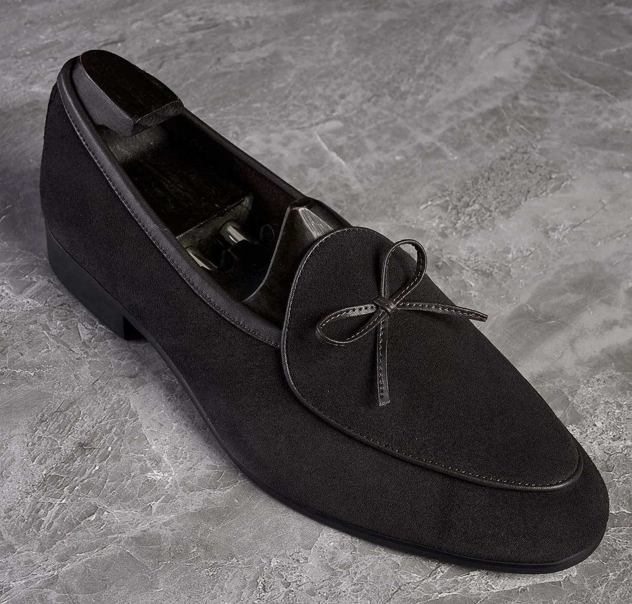 Santimon Mens Dress Slip On Penny Loafers Suede Leather Casual Bow-Tie Belgian Loafer Formal Business Prom Shoes
