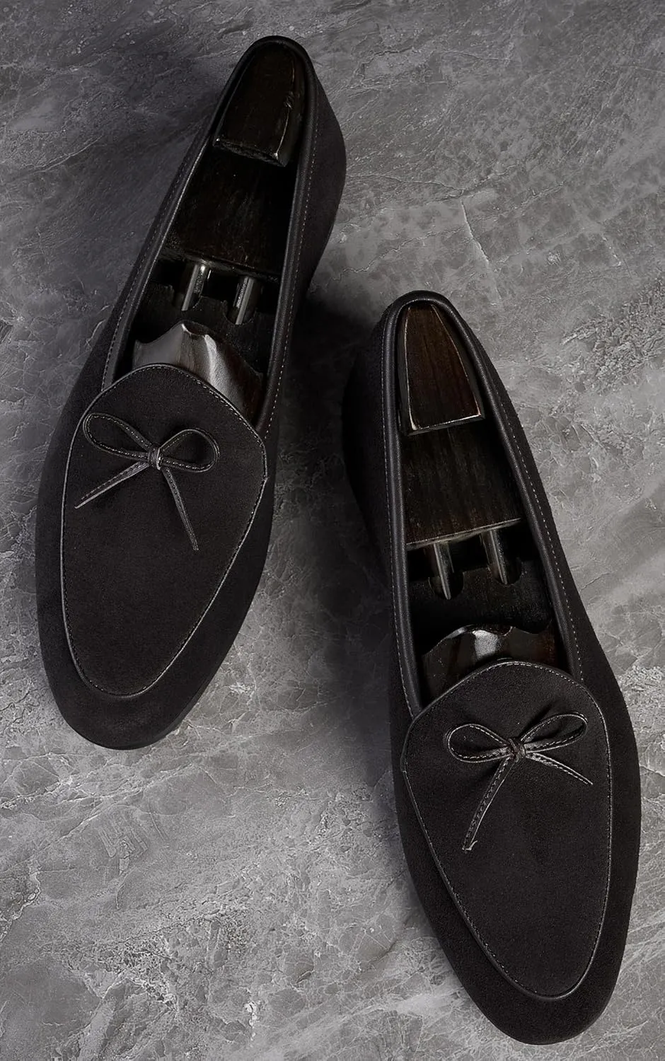 Santimon Mens Dress Slip On Penny Loafers Suede Leather Casual Bow-Tie Belgian Loafer Formal Business Prom Shoes