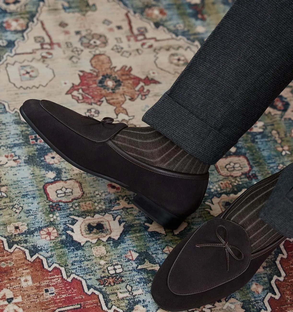Santimon Mens Dress Slip On Penny Loafers Suede Leather Casual Bow-Tie Belgian Loafer Formal Business Prom Shoes