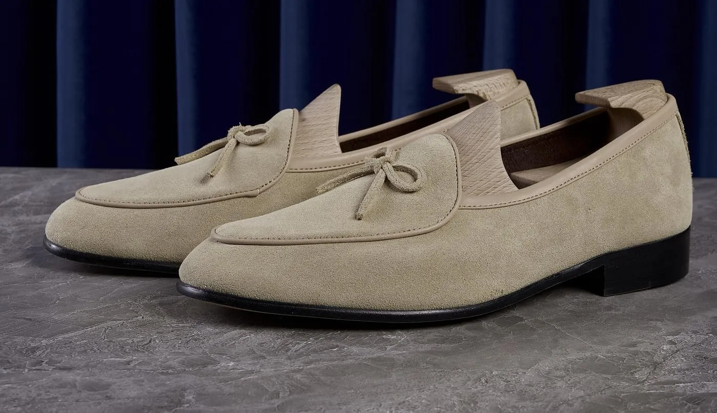 Santimon Mens Dress Slip On Penny Loafers Suede Leather Casual Bow-Tie Belgian Loafer Formal Business Prom Shoes