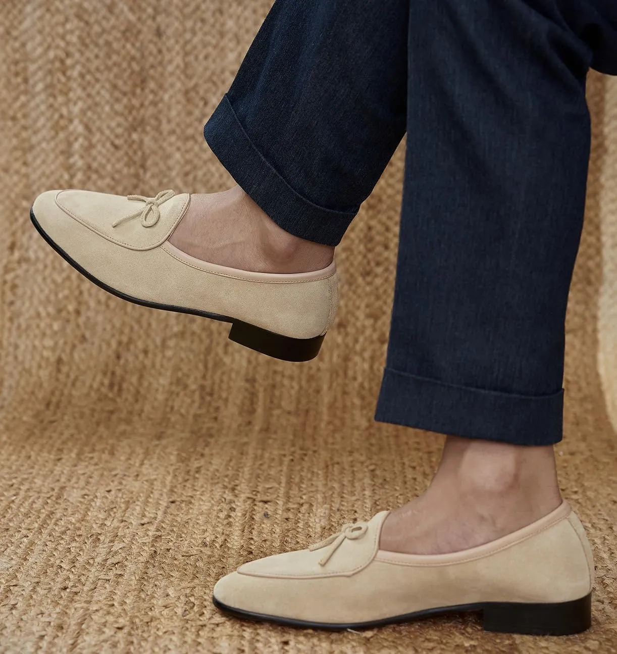 Santimon Mens Dress Slip On Penny Loafers Suede Leather Casual Bow-Tie Belgian Loafer Formal Business Prom Shoes