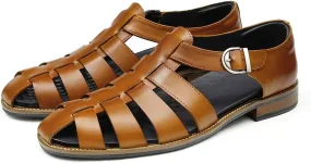 Santimon Mens Genuine Leather Sandals | Braided Cowhide Closed-Toe Dress Shoes | Retro Casual & Business Clogs for Men
